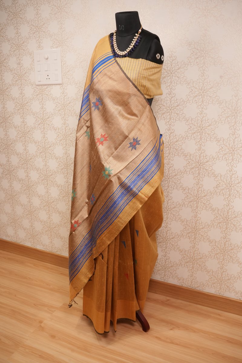 Natural Gold Bhagalpuri Tussar Silk Saree — photo 2