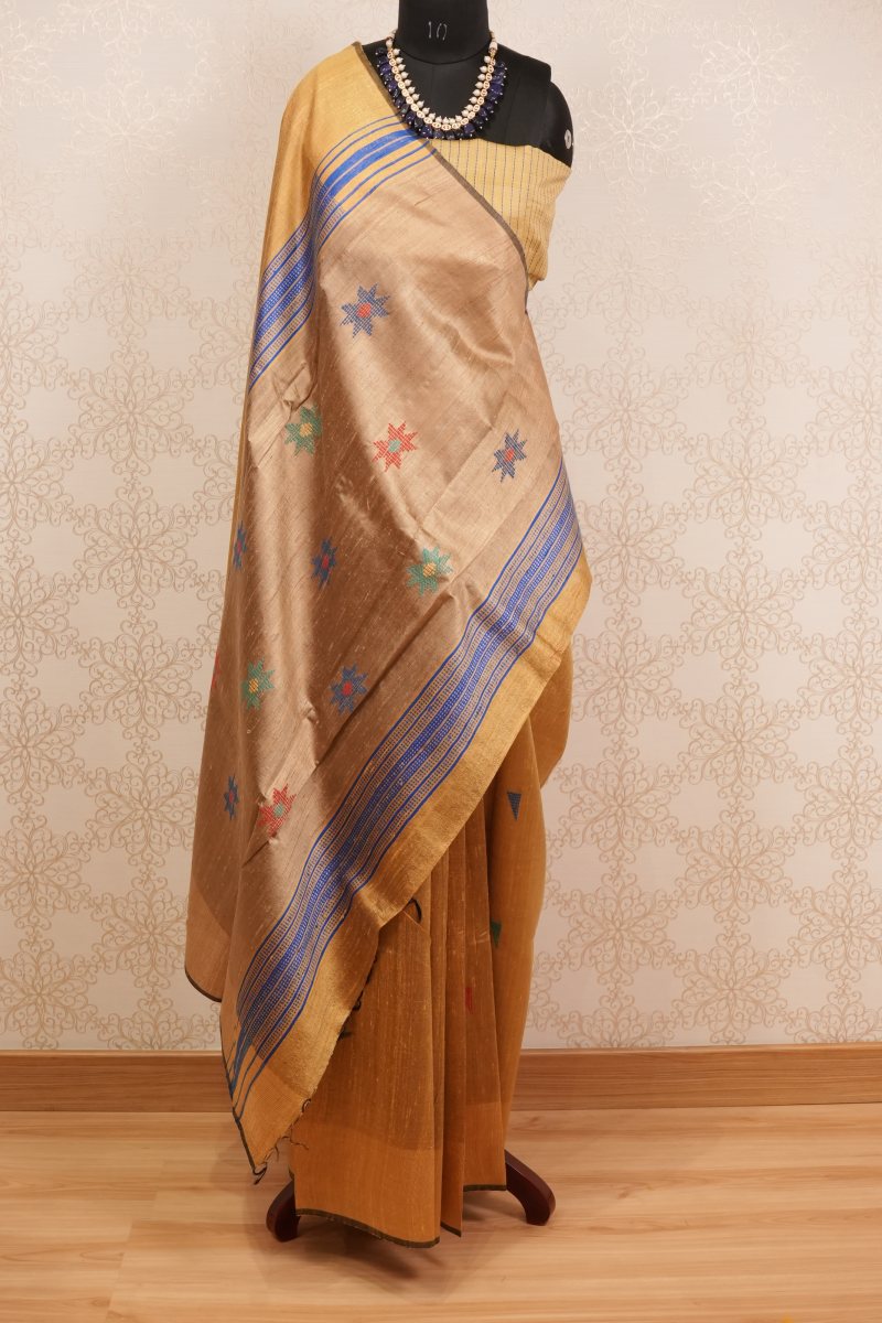 Natural Gold Bhagalpuri Tussar Silk Saree — front