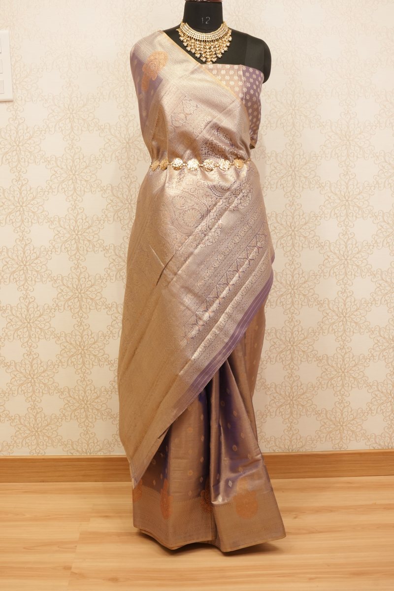 Champagne Gold Pochampally Silk Saree — front