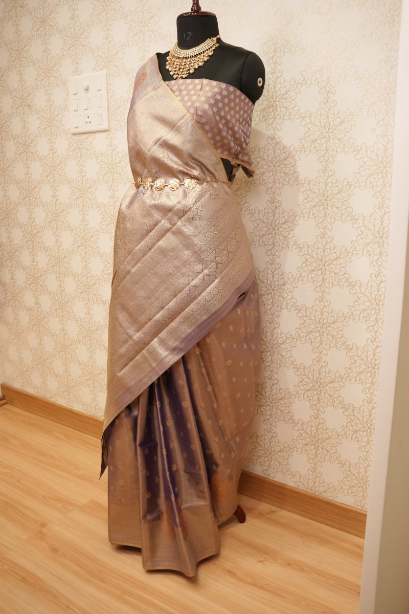 Champagne Gold Pochampally Silk Saree — photo 4