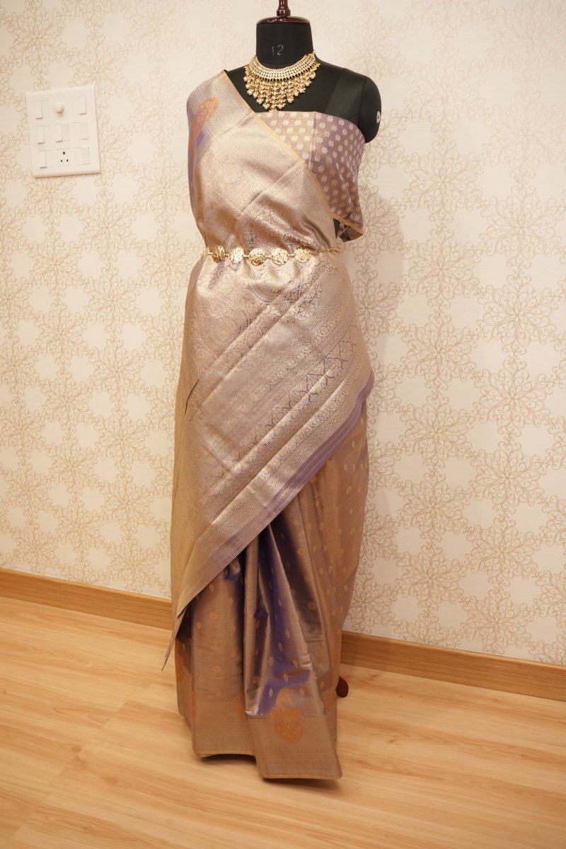 Champagne Gold Pochampally Silk Saree — photo 3