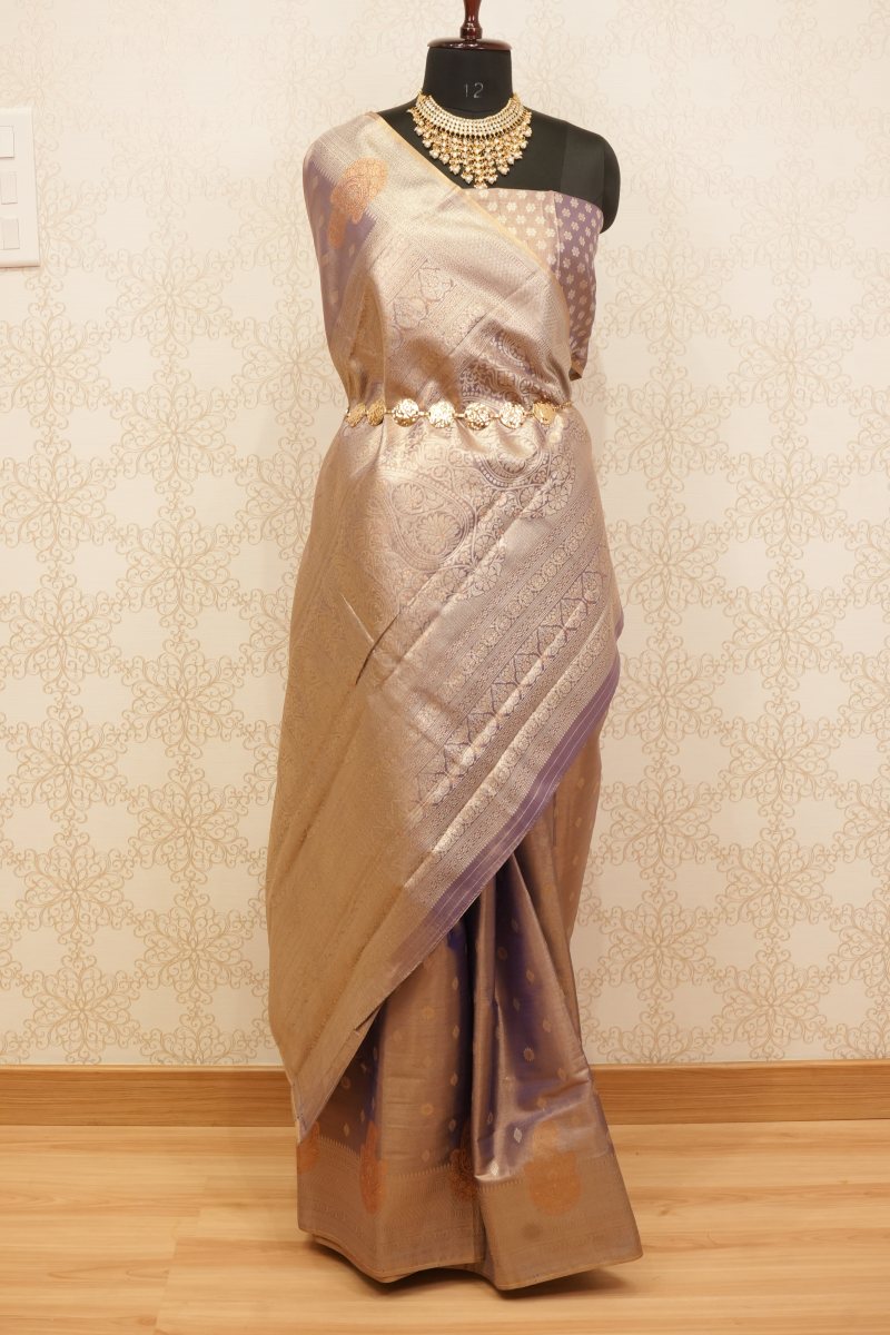 Champagne Gold Pochampally Silk Saree — photo 2
