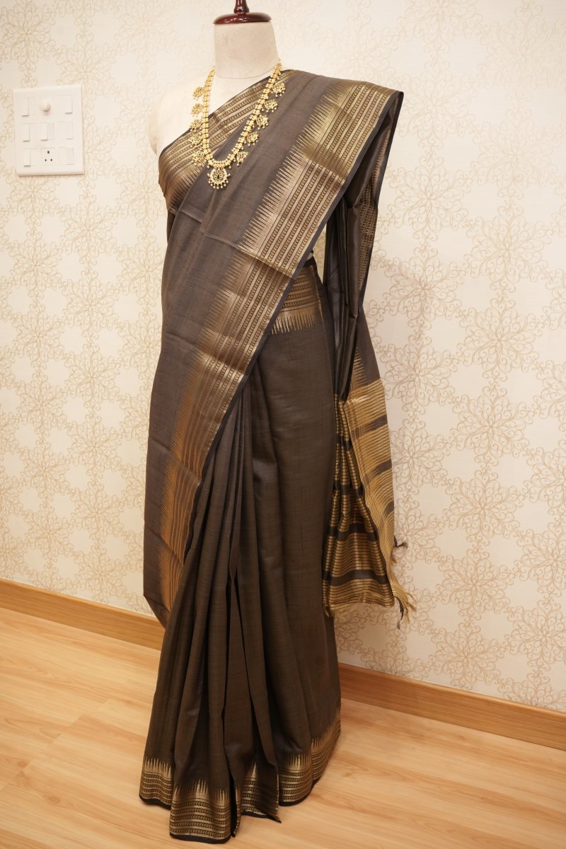 Chocolate Brown Ghicha Silk Saree — photo 3