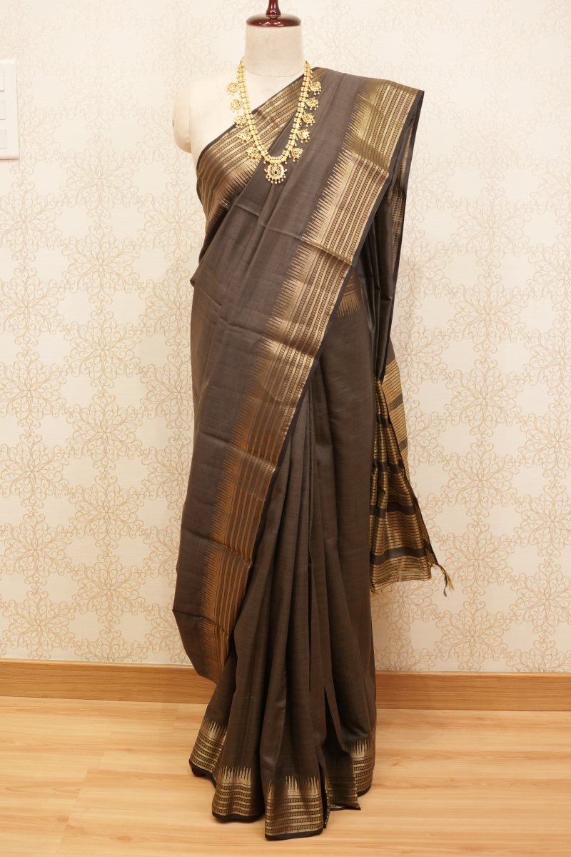 Chocolate Brown Ghicha Silk Saree — front