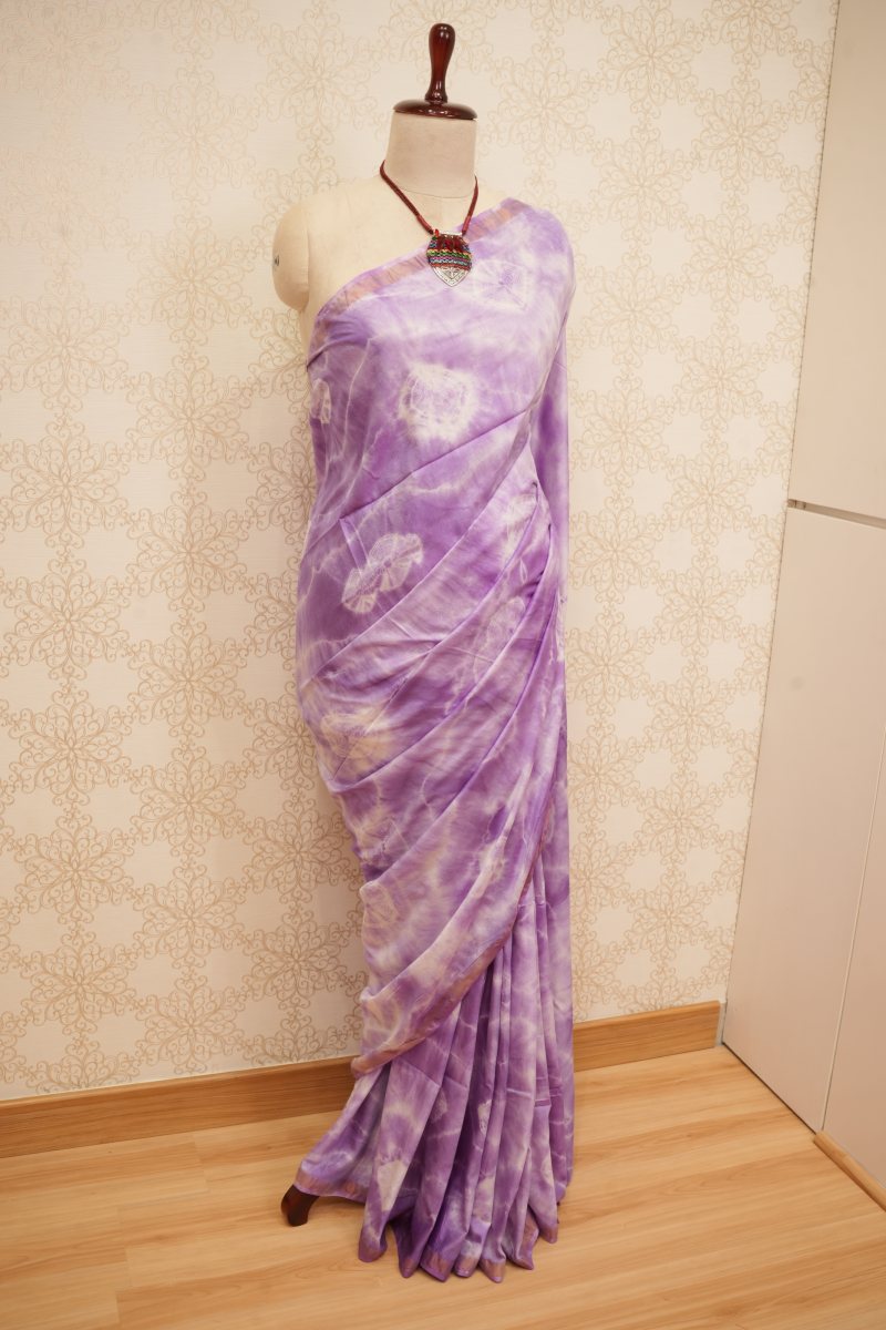 Soft Lavender and Lilac Tripura Silk Tie-Dye Saree — photo 3