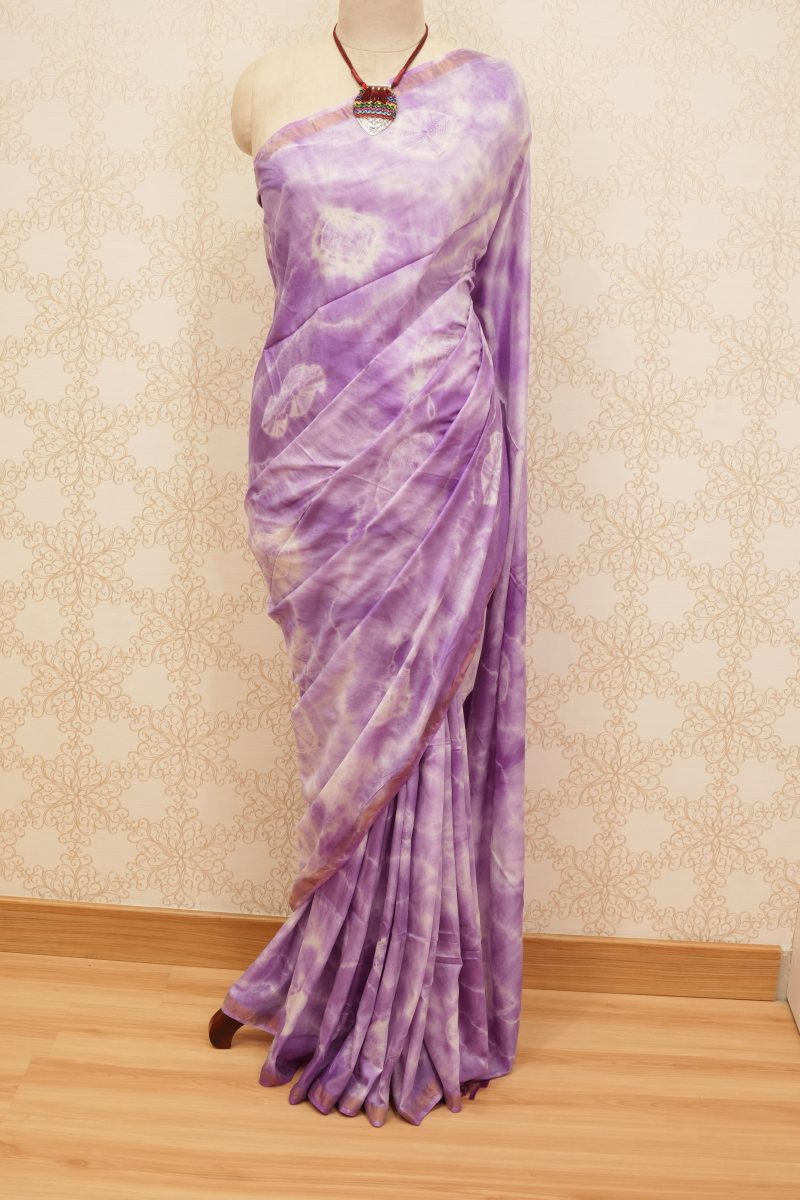 Soft Lavender and Lilac Tripura Silk Tie-Dye Saree — front
