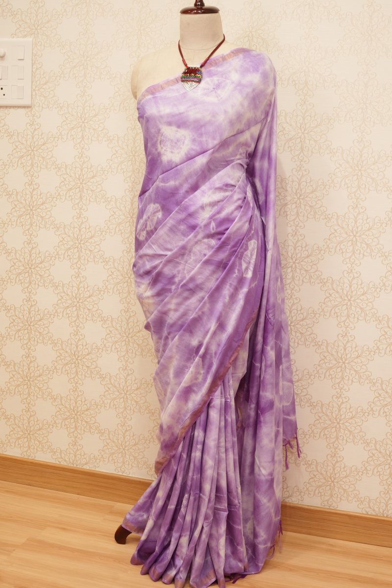 Soft Lavender and Lilac Tripura Silk Tie-Dye Saree — photo 6