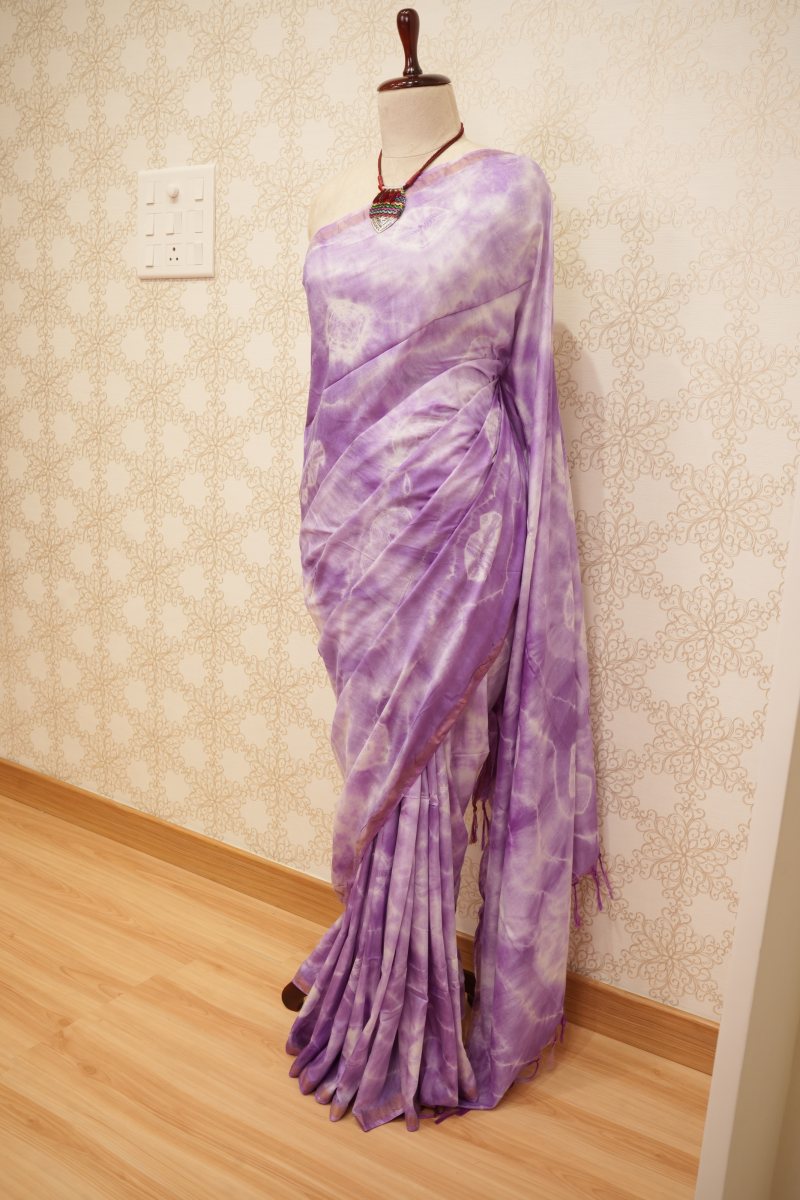 Soft Lavender and Lilac Tripura Silk Tie-Dye Saree — photo 5