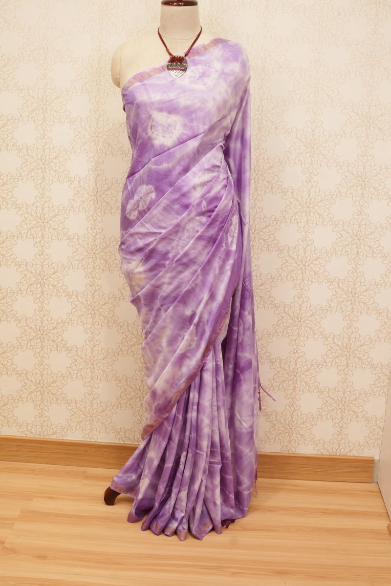 Soft Lavender and Lilac Tripura Silk Tie-Dye Saree — photo 2