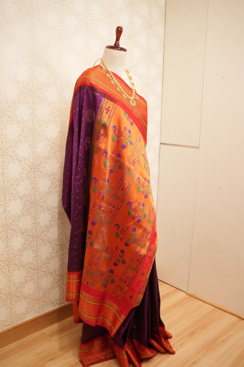 Royal Purple and Vibrant Orange Paithani Silk Saree — photo 5