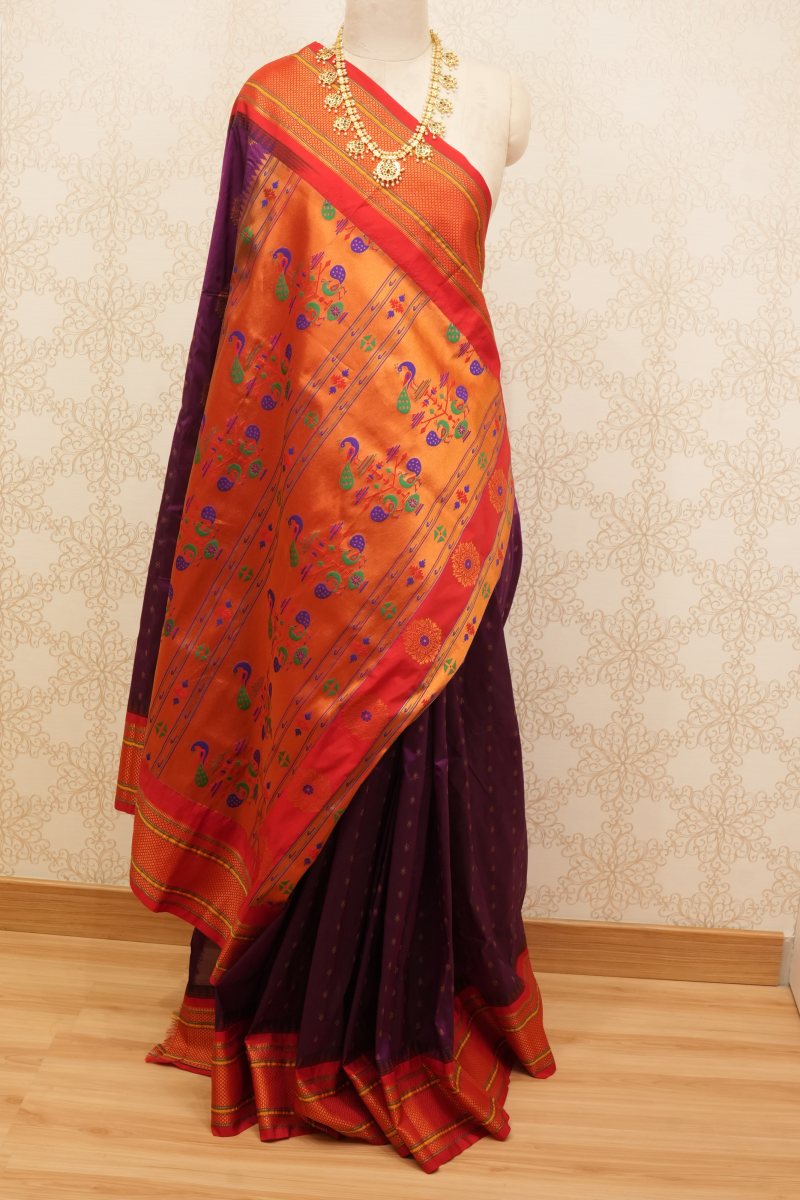 Royal Purple and Vibrant Orange Paithani Silk Saree — photo 2