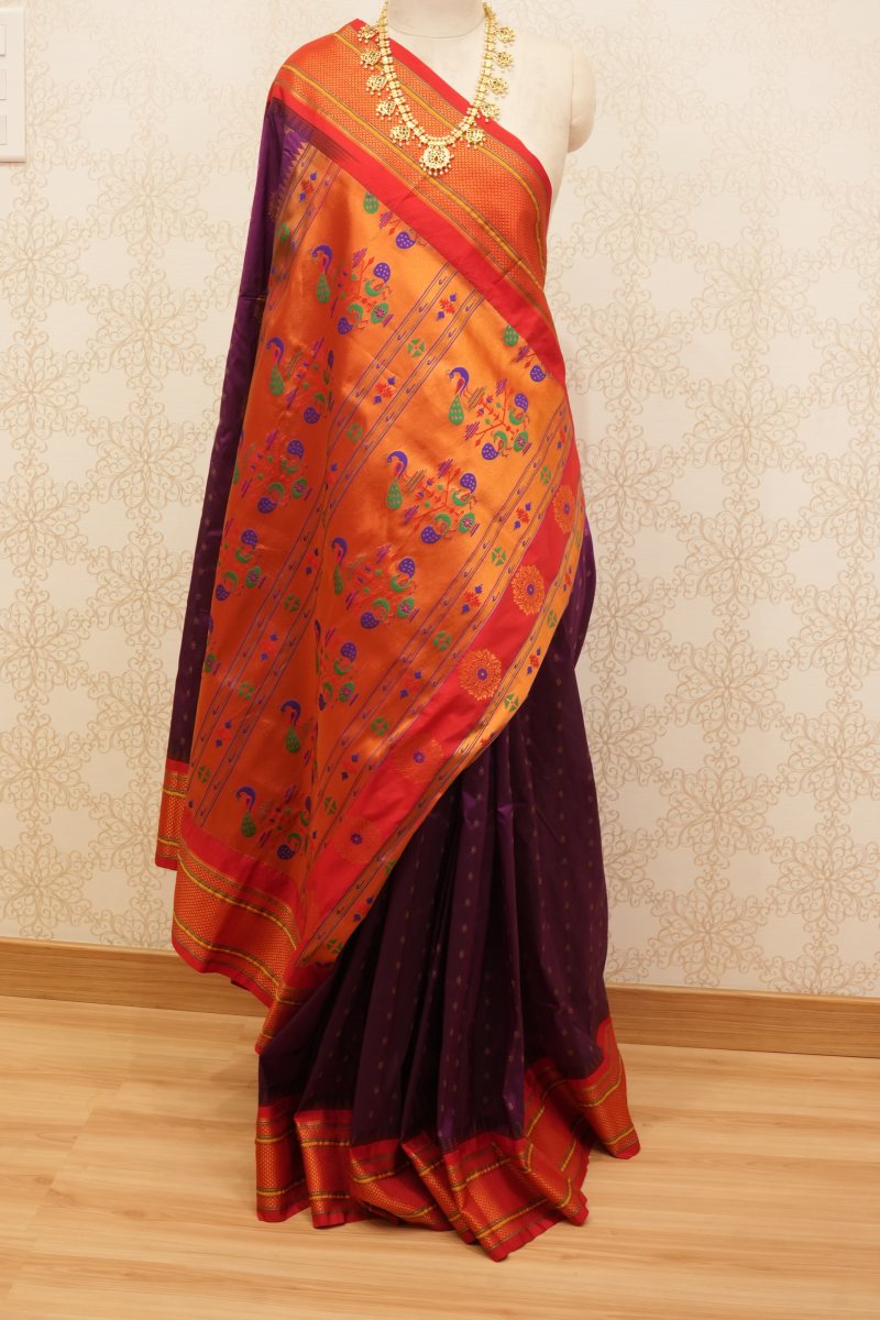 Royal Purple and Vibrant Orange Paithani Silk Saree — photo 6
