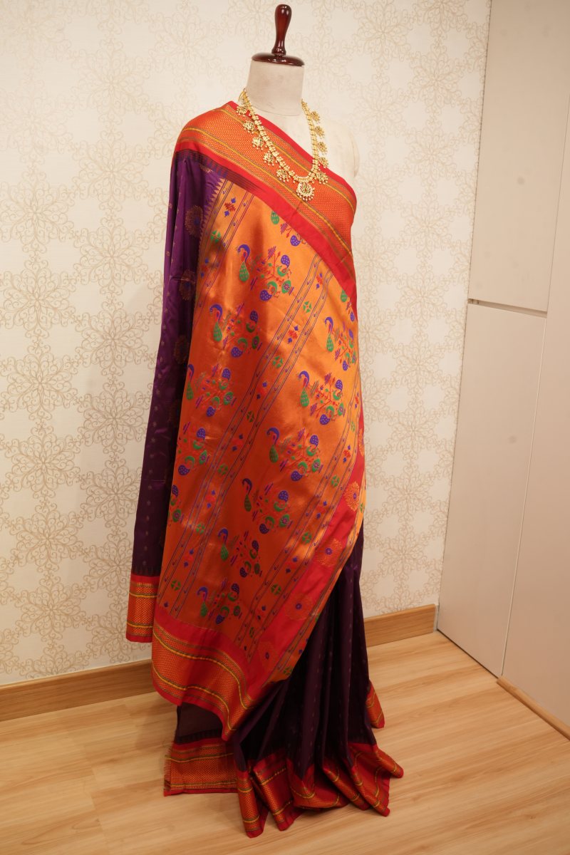 Royal Purple and Vibrant Orange Paithani Silk Saree — photo 4