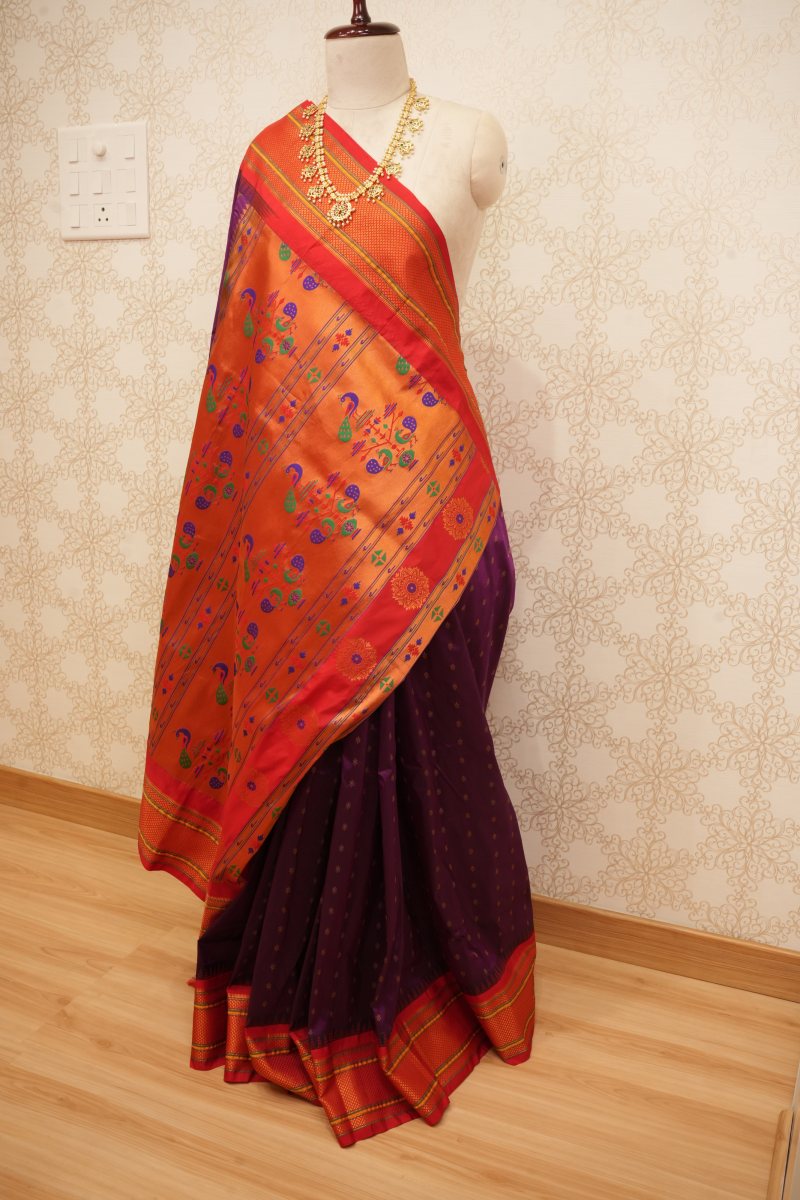 Royal Purple and Vibrant Orange Paithani Silk Saree — photo 3