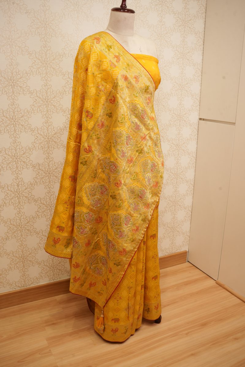 Turmeric Yellow Viscose Silk Saree with Patola Detailing — photo 4