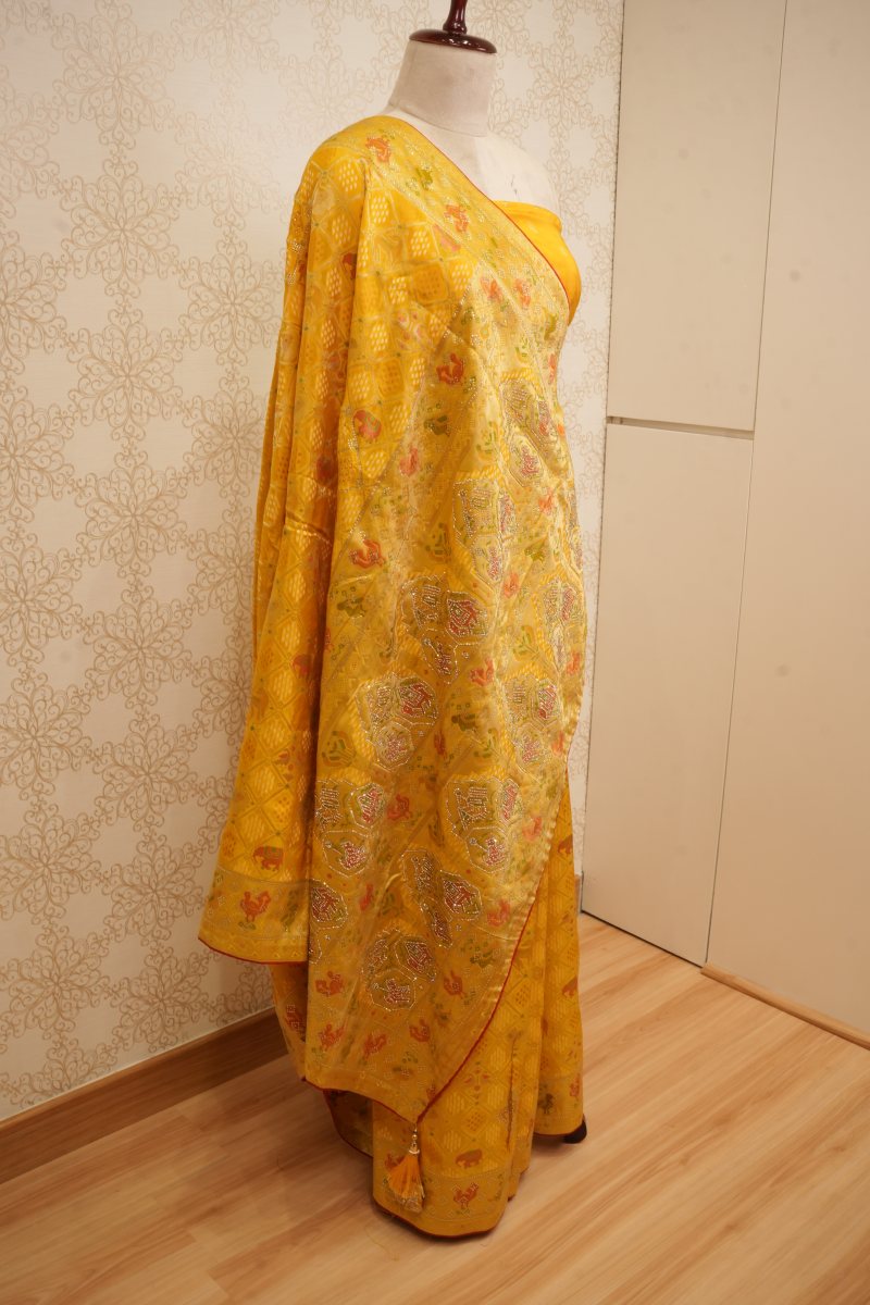Turmeric Yellow Viscose Silk Saree with Patola Detailing — photo 5