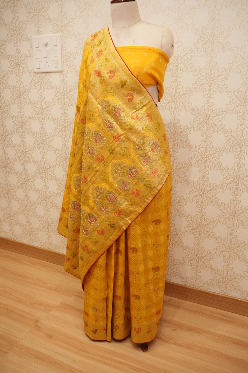Turmeric Yellow Viscose Silk Saree with Patola Detailing — photo 3