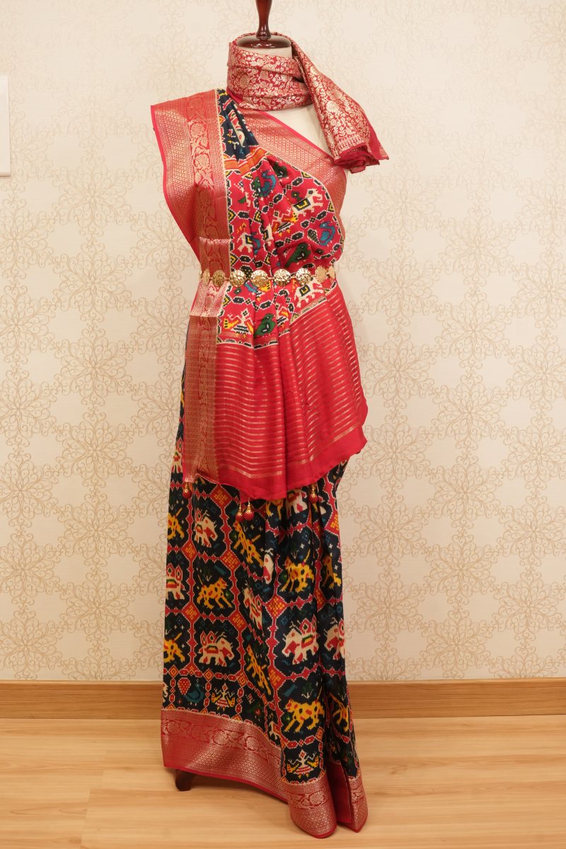 Black and Vermilion Red Dola Silk Patola Saree — photo 6